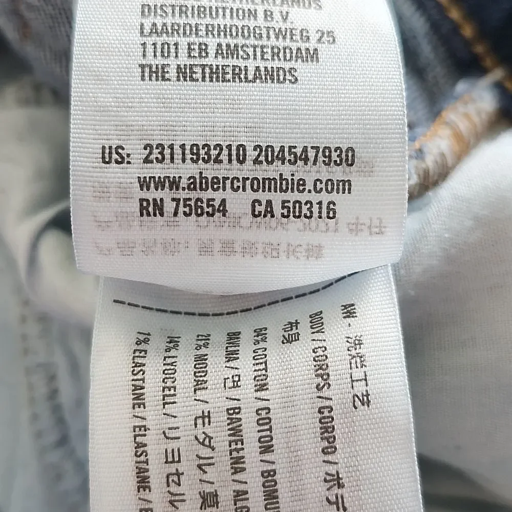 Abercrombie Kids Straight Leg Dark Blue Wash Denim Jeans, Adjustable Waist 15/16